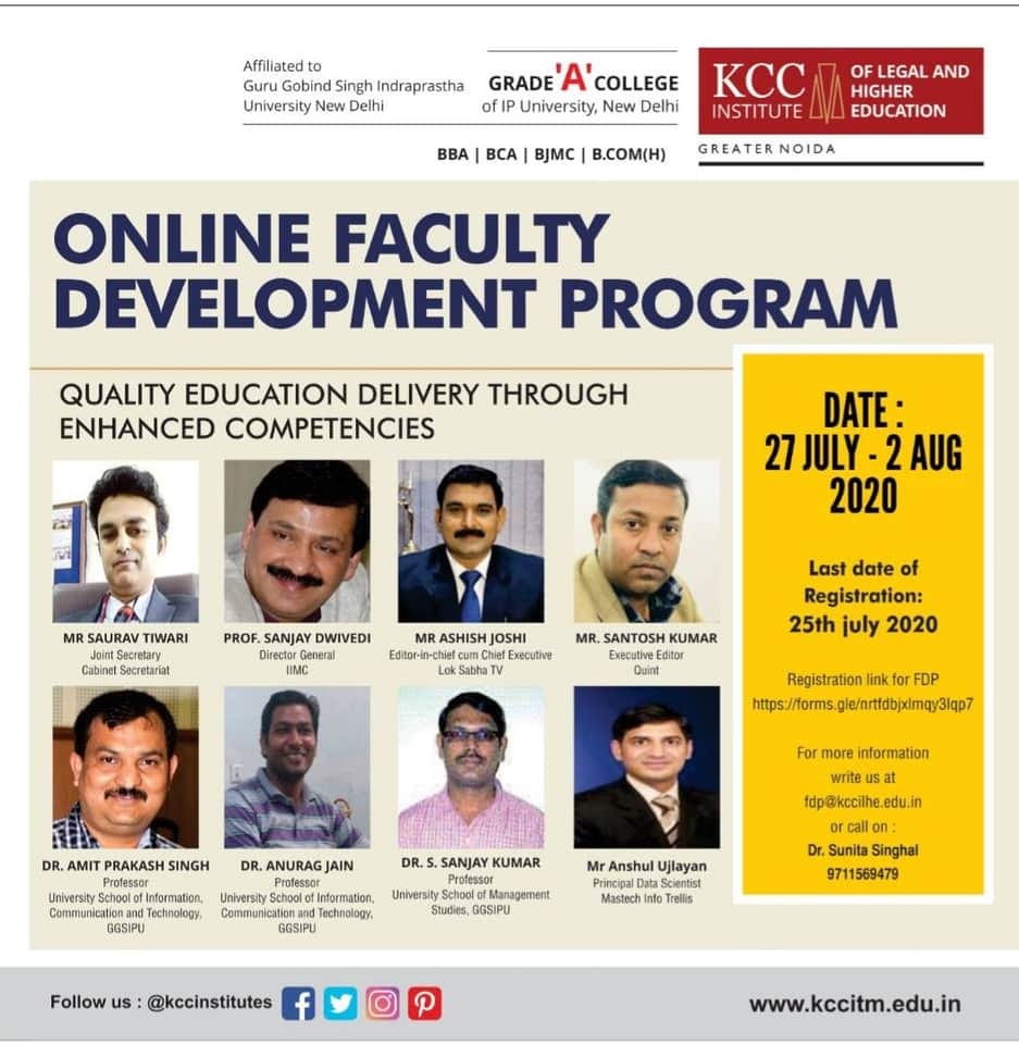Online Faculty Development Programme organised by KCC Institute of Legal and Higher Education, Delhi-NCR, Greater Noida.