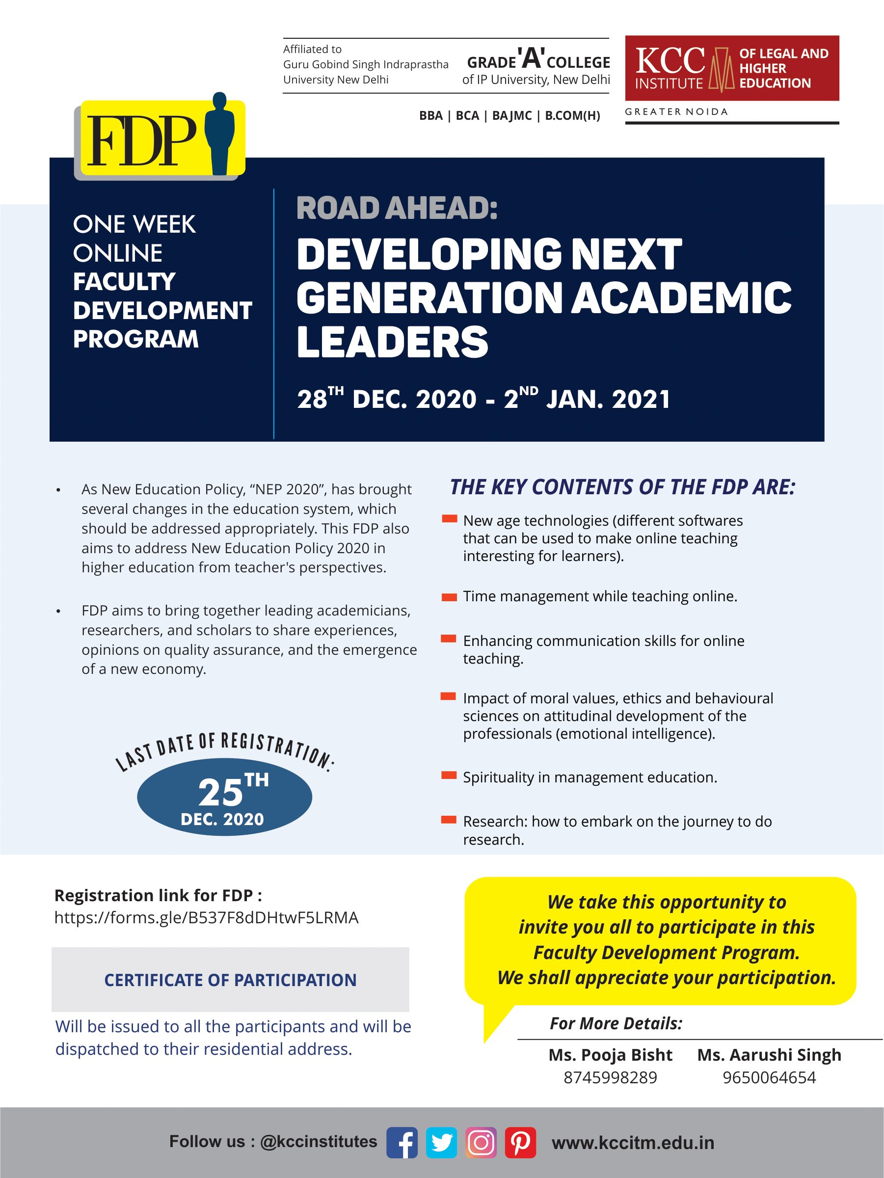 FACULTY DEVELOPMENT PROGRAM on "ROAD AHEAD: DEVELOPING NEXT GENERATION ACADEMIC LEADERS"