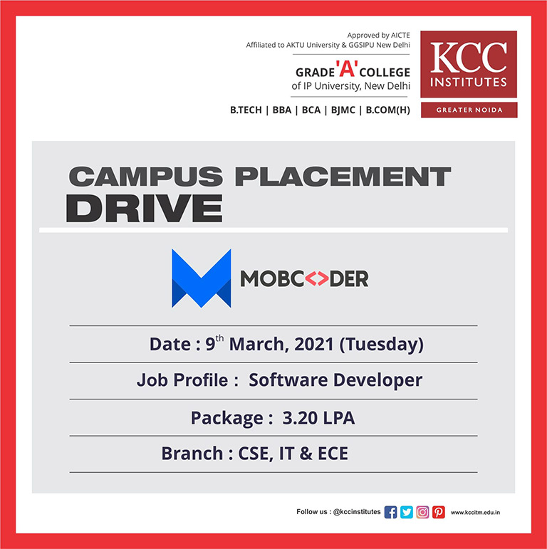 Campus Placement Drive for MOBCODER on 9th March 2021