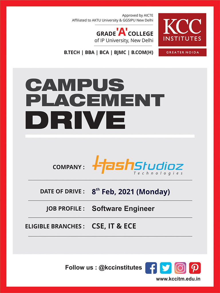 Campus Placement Drive for Hashstudioz Technologies on 8th February 2021
