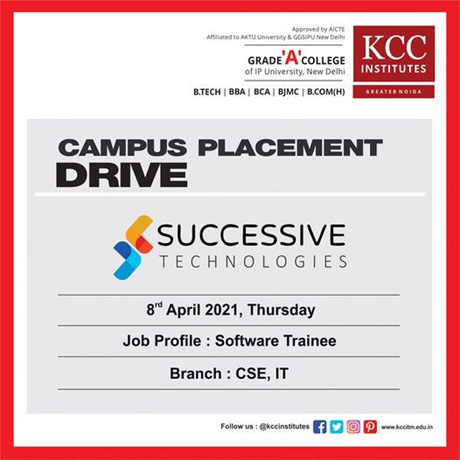 Campus Placement Drive for SUCCESSIVE TECHNOLOGIES on 8th April 2021 (Thursday).