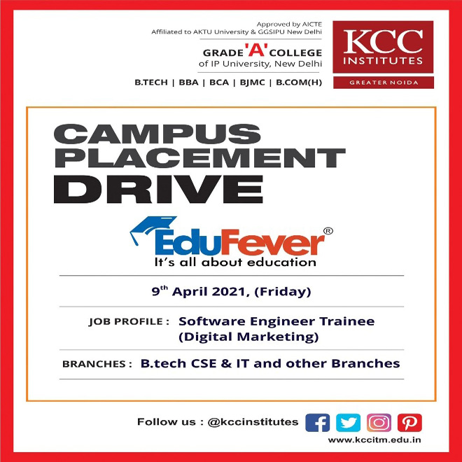 Campus Placement Drive for EduFever on 9th April 2021 (Friday).