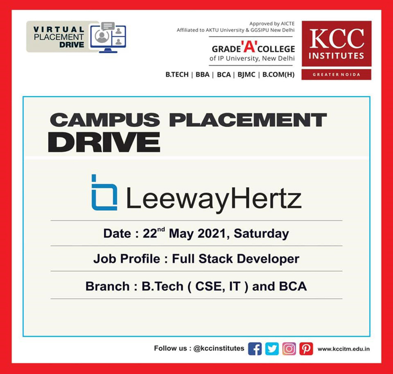 Campus Placement Drive for LeewayHertz on 22nd May 2021 (Saturday).