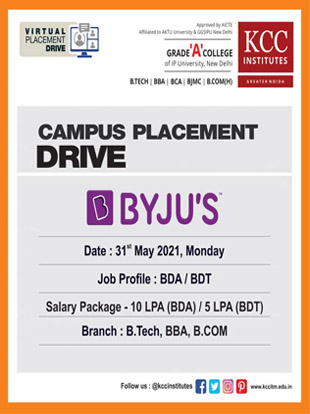 Campus Placement Drive for BYJU'S on 31st May 2021 (Monday)