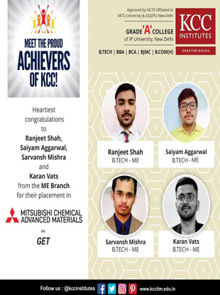 Congratulations Ranjeet Shah, Sarvansh Mishra, Karan Vats from and Saiyam Aggarwal Btech ME Branch branch
