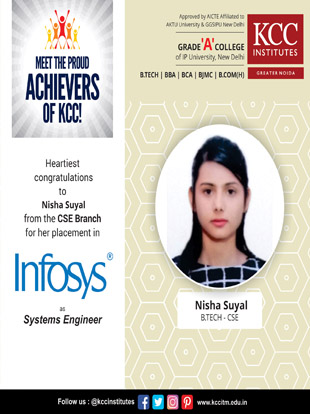 Congratulations Nisha Suyal from Btech CSE branch