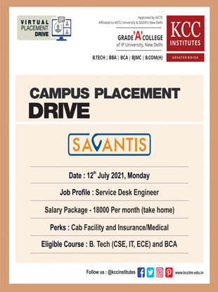 Campus Placement Drive for SAVANTIS on 12th July 2021 (Monday).