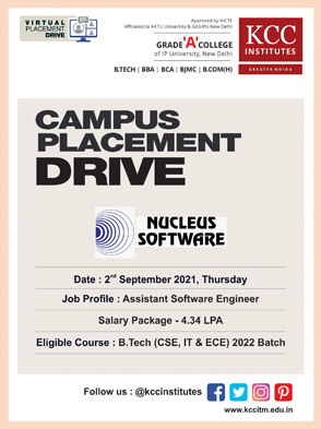 Campus Placement Drive for NUCLEUS SOFTWARE on 2nd September 2021
