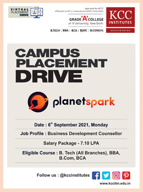 Campus Placement Drive for PlanetSpark on 6th September 2021 