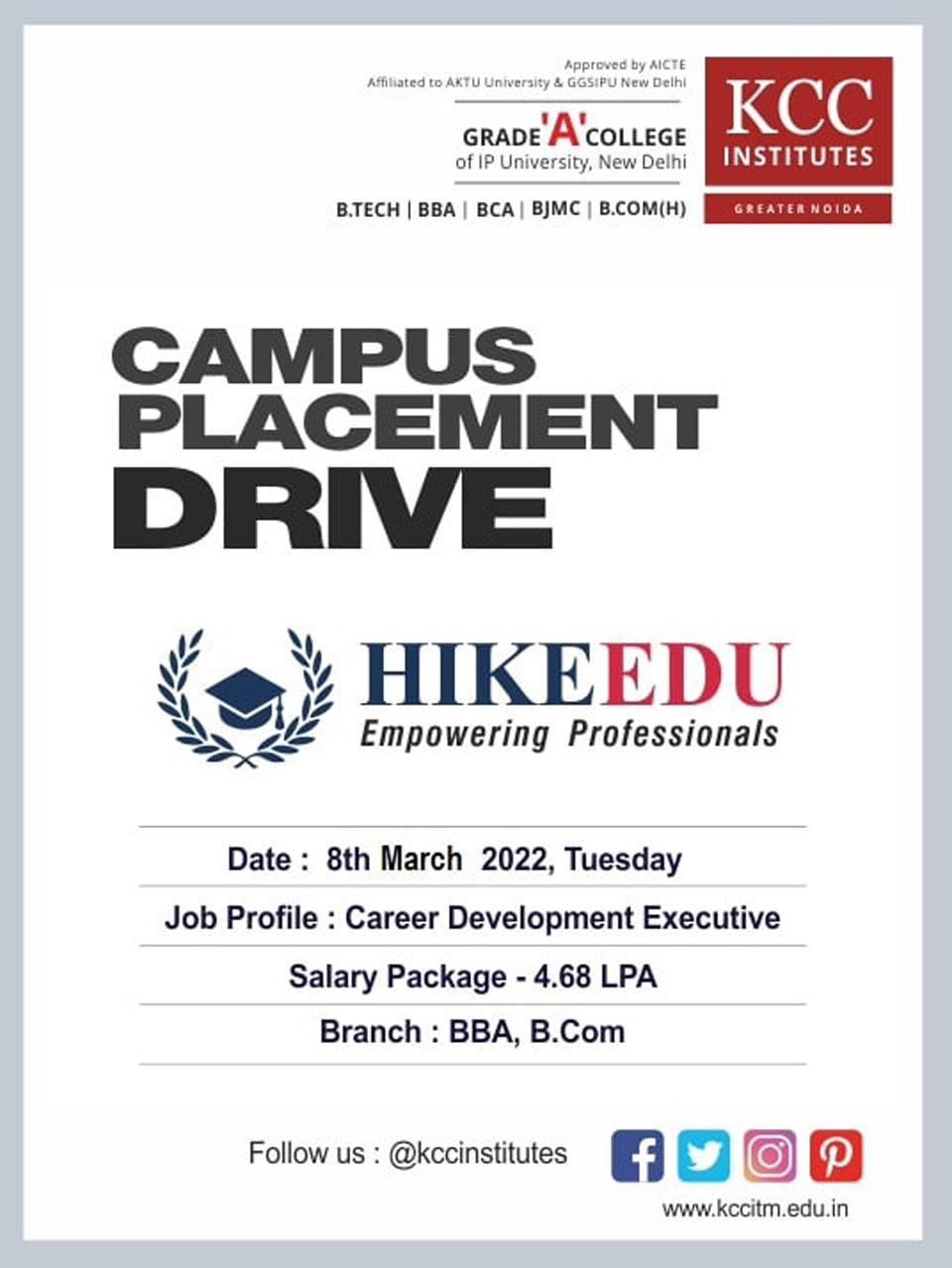 Campus Placement Drive for HIKE EDUCATION on 8th March 2022 (Tuesday).