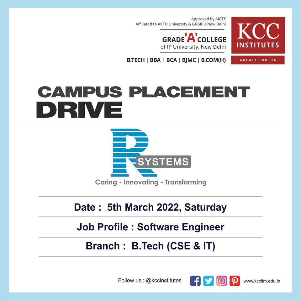 Campus Placement Drive for R Systems International Limited on 5th March 2022 (Saturday).