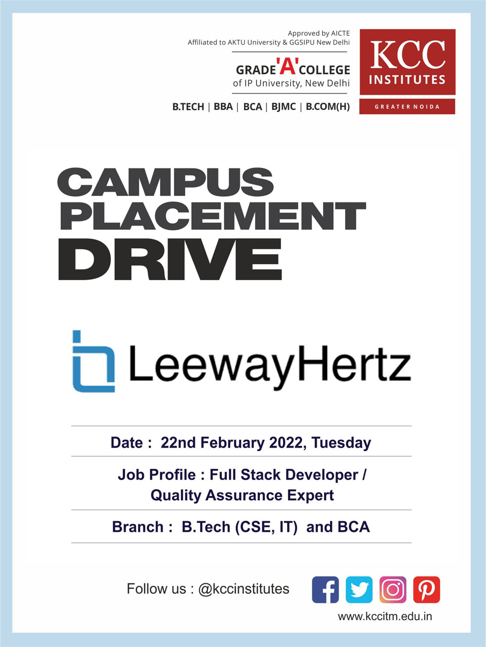 Campus Placement Drive for LeewayHertz on 22nd February 2022 (Tuesday)
