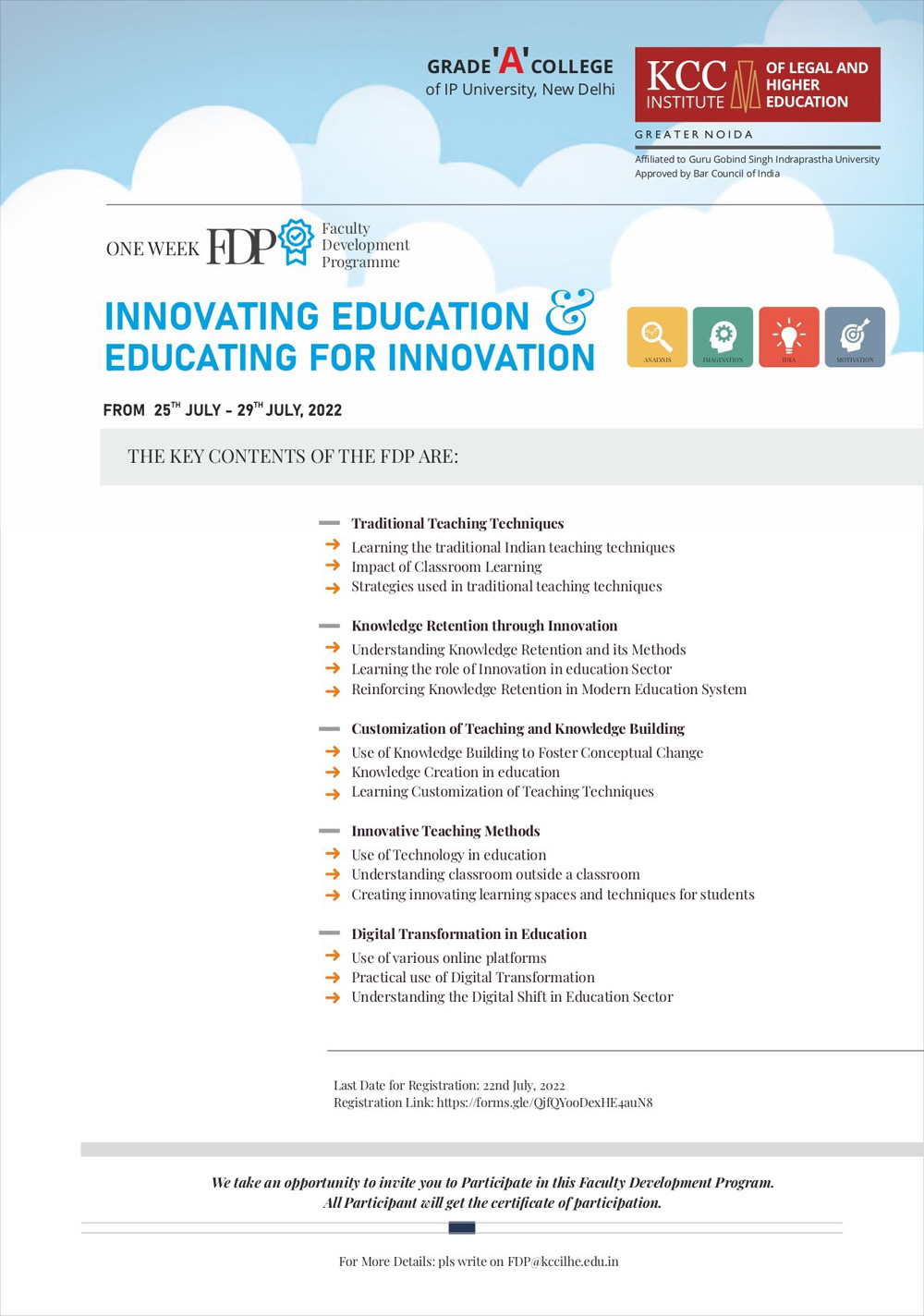 Faculty Development Programme on INNOVATING EDUCATION AND EDUCATING FOR INNOVATION