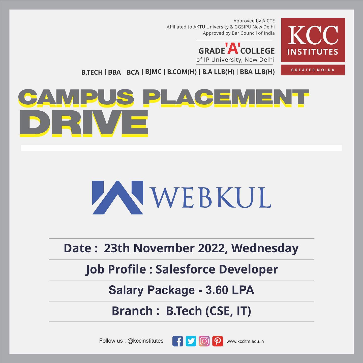 Campus Placement Drive for WEBKUL SOFTWAR