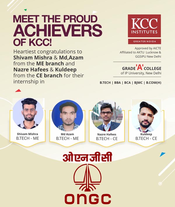 Shivam Mishra & MD. Azam from Btech ME Branch and Nazre Hafees & Kuldeep from Btech CE Branch Placed in ONGC