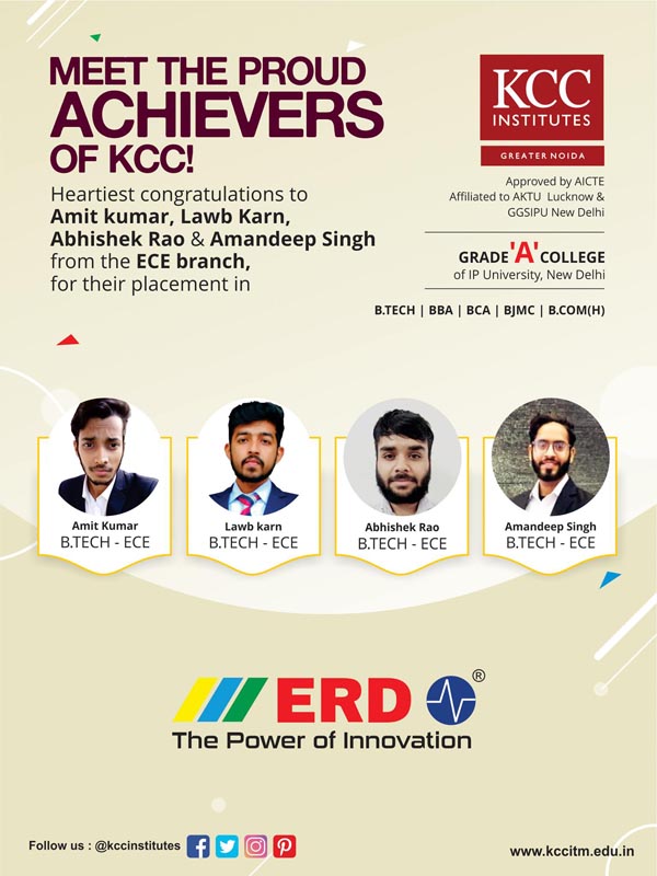 Amit Kumar, Amandeep Singh, Abhishek Rao, Lawb Karn from B.Tech ECE Placed in ERD (Thw Power of Innovation)