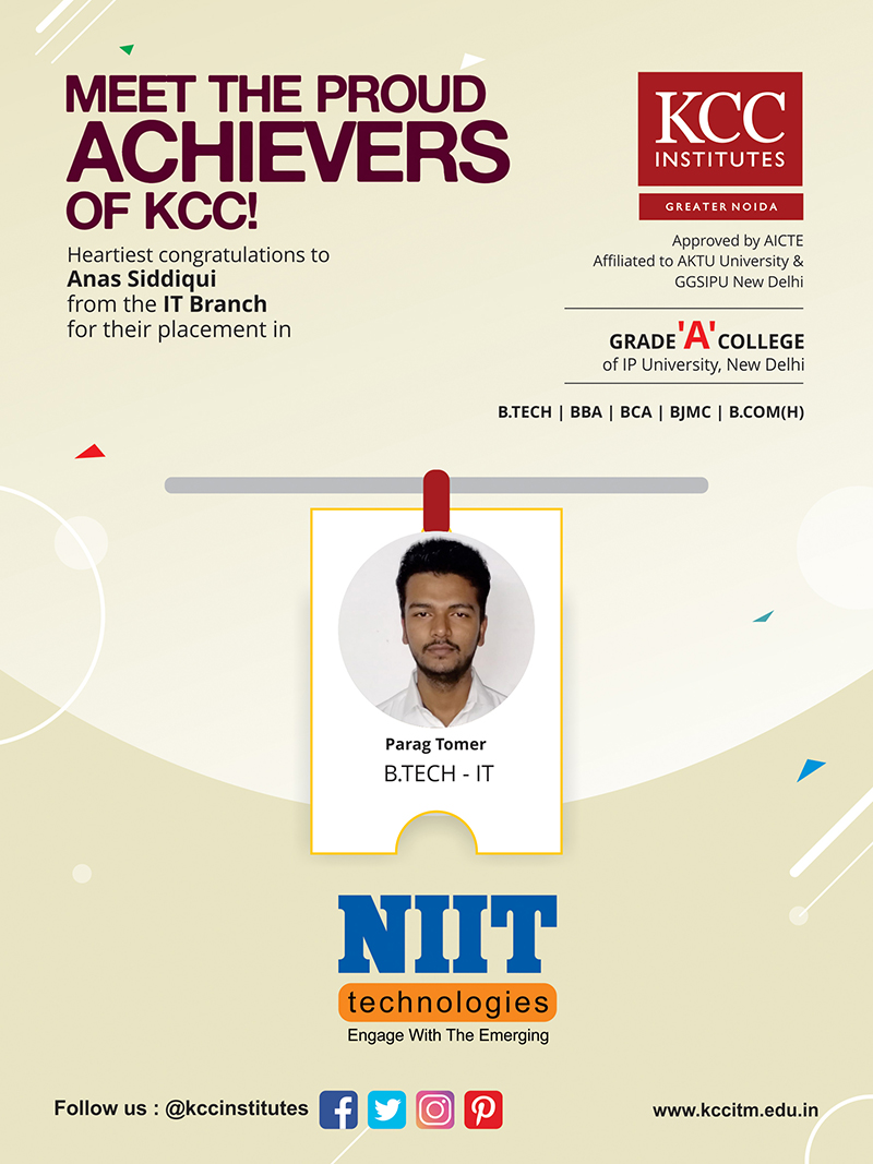 Parag Tomar From IT Branch placed in NIIT technologies