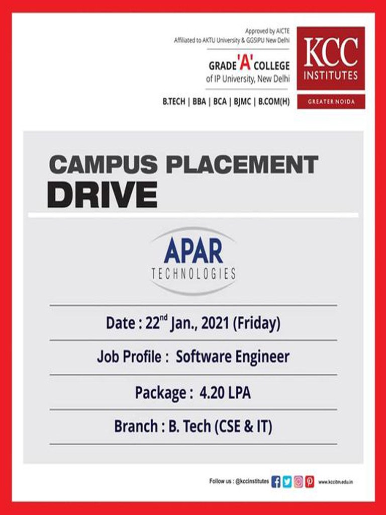 Campus Placement Drive for APAR Technologies on 22nd January 2021 