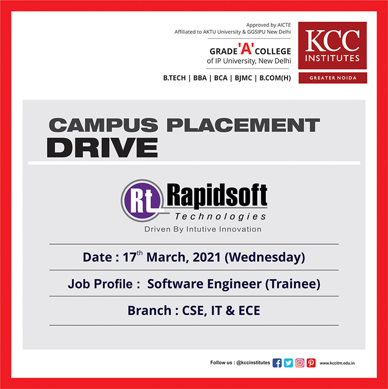 Campus Placement Drive for Rapidsoft Technologies on 17th March 2021