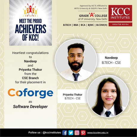 Congratulations Navdeep and Priyanka Thakur from Btech (CSE) Branch for getting placed in Coforge as Software Developer.