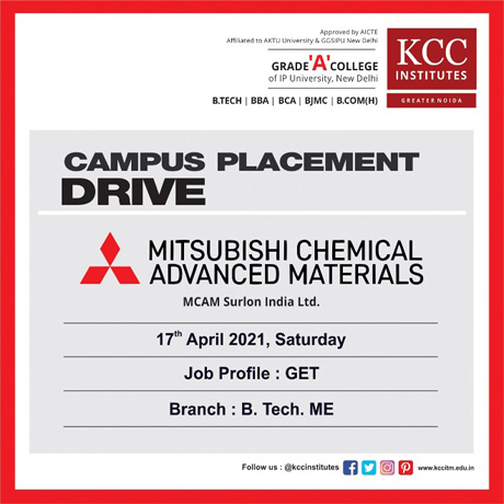 Campus Placement Drive for MITSUBISHI CHEMICAL ADVANCED MATERIALS on 17th April 2021 (Saturday).