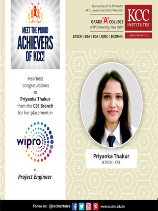 Congratulations Priyanka Thakur from Btech CSE Branch