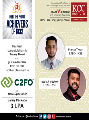 Congratulations Pranay Tiwari and Justin A Mathew from Btech CSE branch