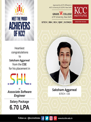 Congratulations Saksham Aggarwal from Btech CSE branch