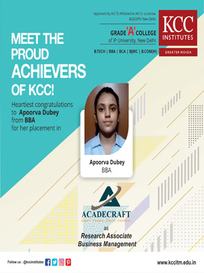 Congratulations Apoorva Dubey from BBA branch for getting placed in ACADECRAFT