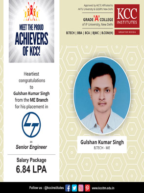 Congratulations Gulshan Kumar Singh from Btech ME Branch 