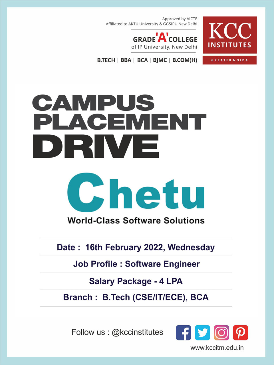 Campus Placement Drive for Chetu on 16th February 2022 (Wednesday)