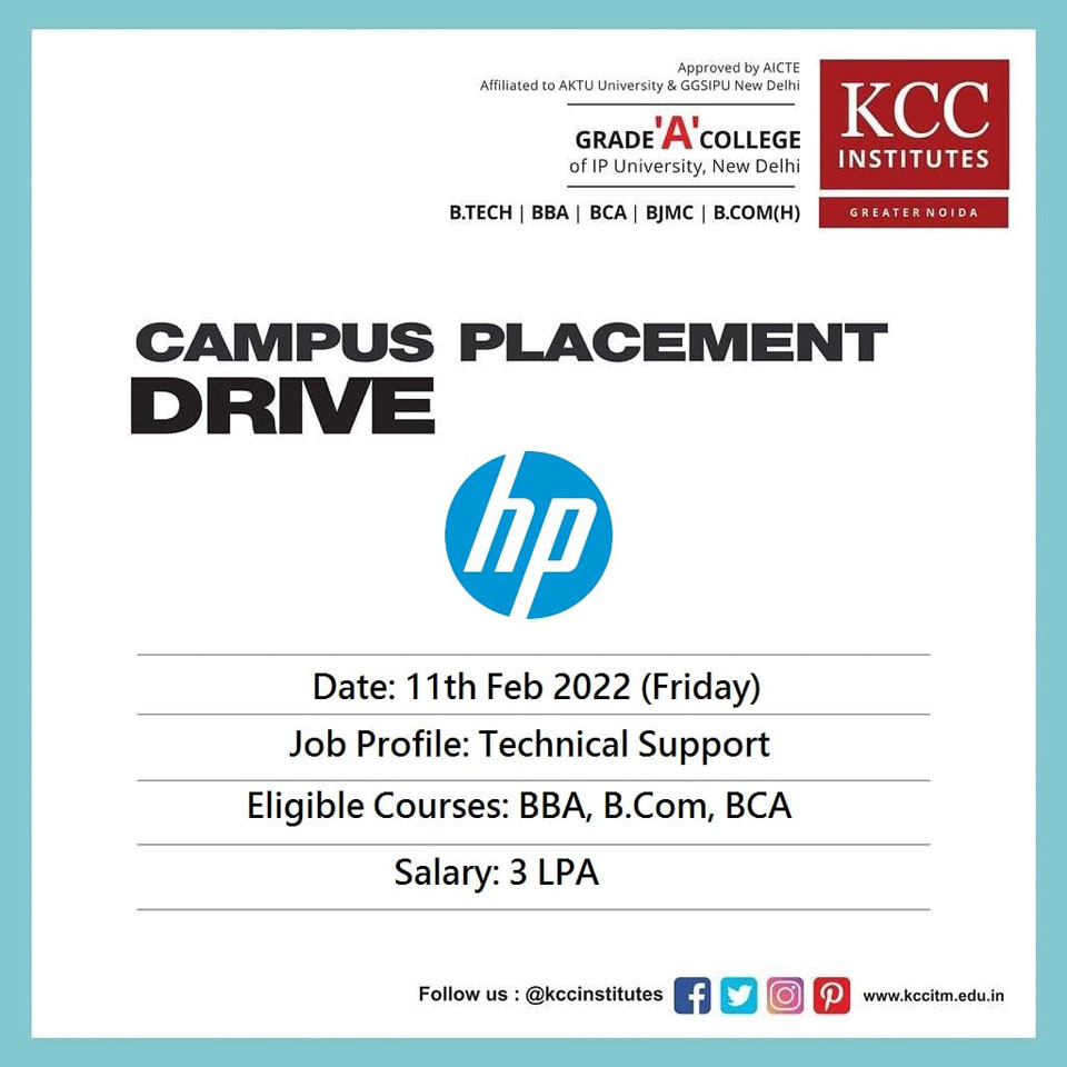 Campus Placement Drive for HP Inc. on 11th Feb 2022 (Friday)