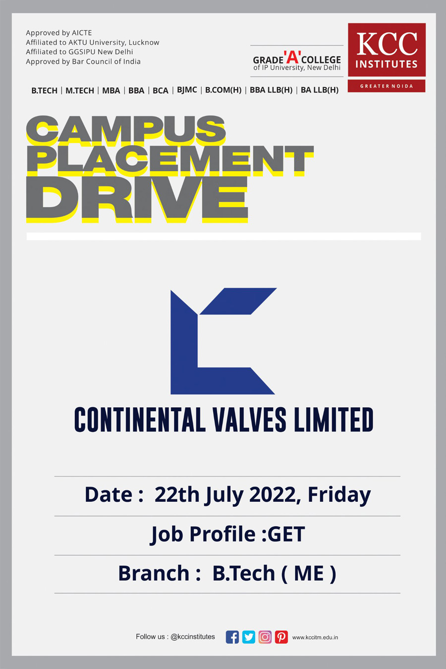 Campus Placement Drive for Continental Valves Limited