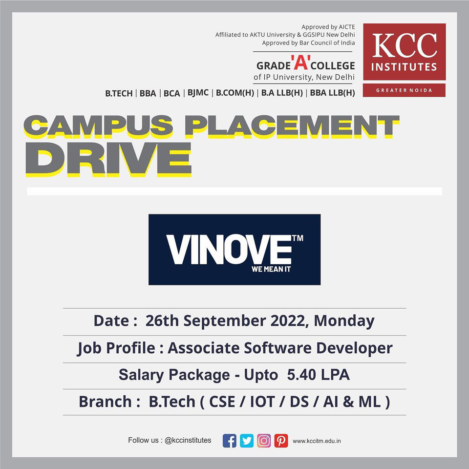 Campus Placement Drive for VINOVE SOFTWARE